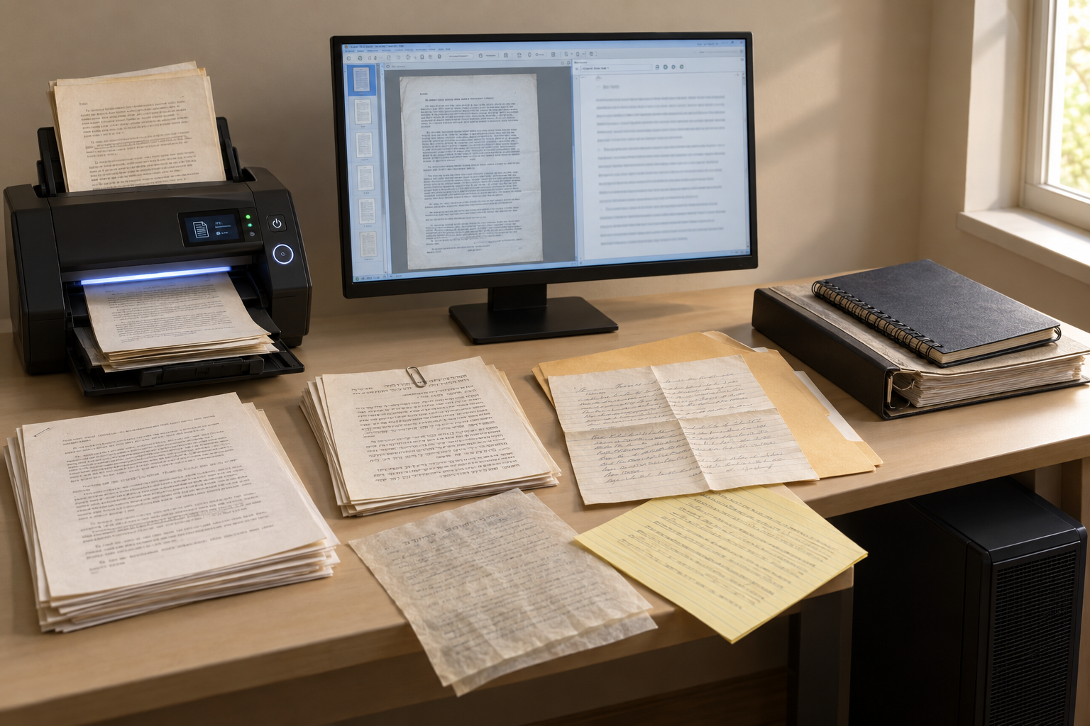 Documents being scanned and digitized.